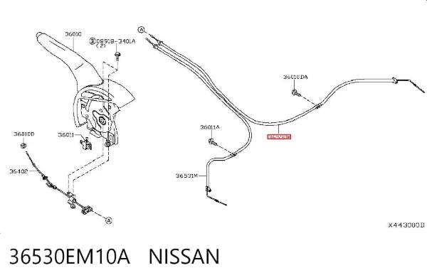 Linka hamulca ręcznego tylna prawa 36530EM10A Nissan/Infiniti