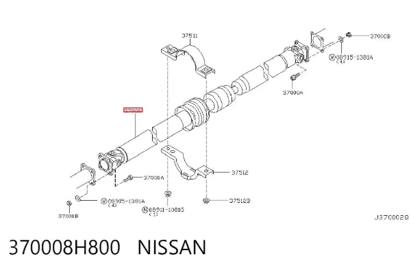 Wał Cardana tylny, kompletny 370008H800 Nissan/Infiniti