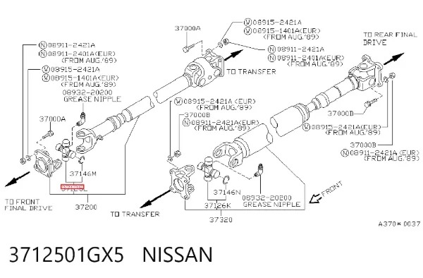 Krzyżak wału Carnada przedniego 3712501GX5 Nissan/Infiniti