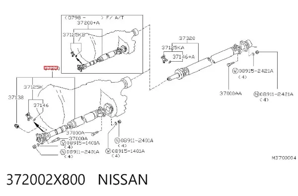 Wał Cardana, do mostu przedniego 372002X800 Nissan/Infiniti