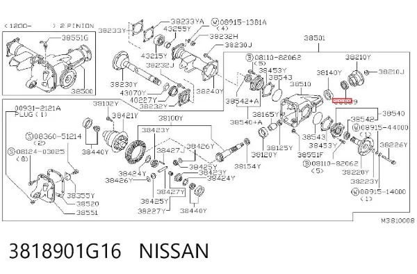 Uszczelniacz końcówki reduktora mostu przedniego 3818901G16 Nissan/Infiniti