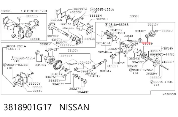 Uszczelniacz końcówki reduktora mostu przedniego 3818901G17 Nissan/Infiniti