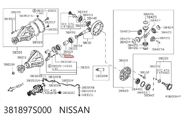 Uszczelniacz końcówki reduktora mostu tylnego 381897S000 Nissan/Infiniti
