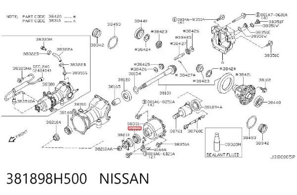 Uszczelniacz końcówki reduktora mostu tylnego 381898H500 Nissan/Infiniti