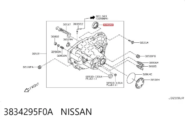 Uszczelniacz półosi lewej mostu przedniego 3834295F0A Nissan/Infiniti