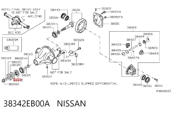 Uszczelniacz końcówki reduktora mostu tylnego 38342EB00A Nissan/Infiniti