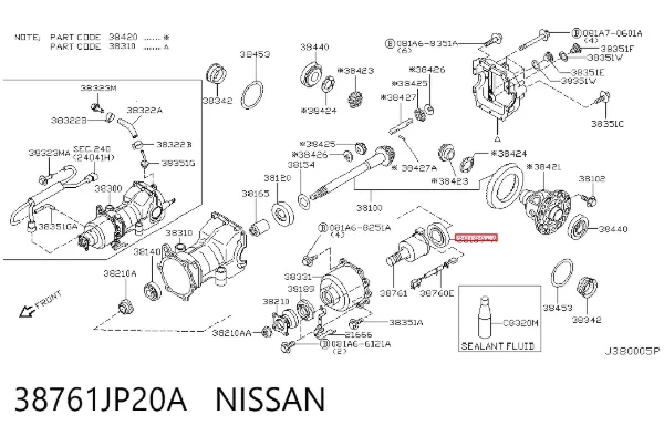Uszczelniacz końcówki reduktora mostu tylnego 38761JP20A Nissan/Infiniti