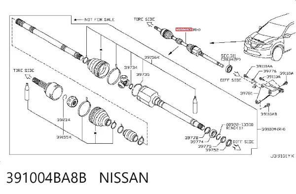 Półoś napędowa przednia prawa 391004BA8B Nissan/Infiniti