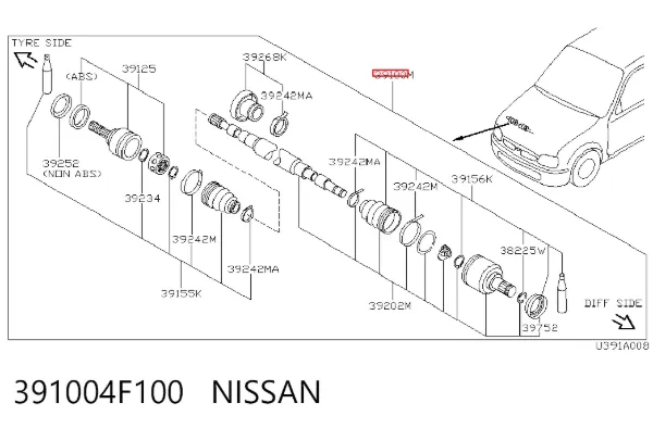 Półoś napędowa przednia prawa Nissan Micra K11