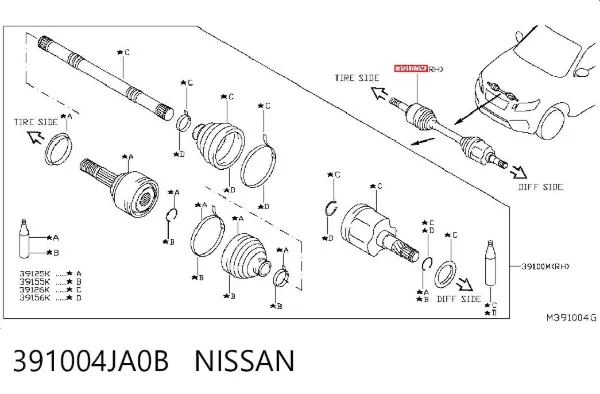 Półoś napędowa przednia 391004JA0B Nissan/Infiniti