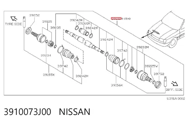 Półoś napędowa przednia prawa Nissan Primera W10