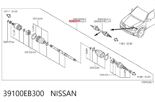 Półoś napędowa przednia 39100EB300 Nissan/Infiniti