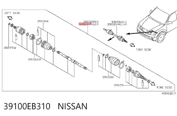 Półoś napędowa przednia 39100EB310 Nissan/Infiniti