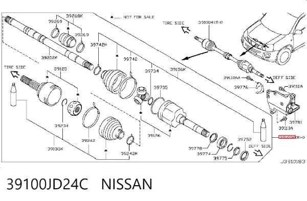 Półoś napędowa przednia prawa 39100JD24C Nissan/Infiniti
