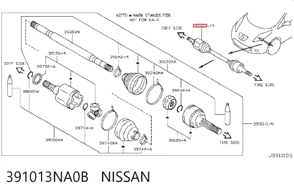 Półoś napędowa przednia lewa 391013NA0B Nissan/Infiniti