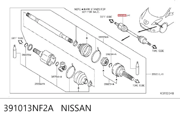 Półoś napędowa przednia lewa 391013NF2A Nissan/Infiniti
