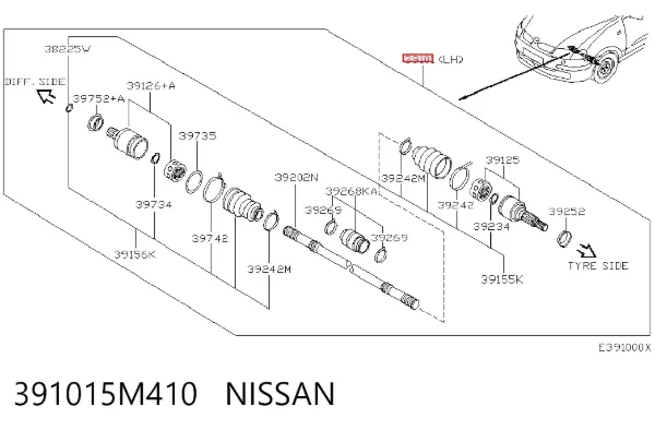 Półoś napędowa przednia lewa Nissan Almera II