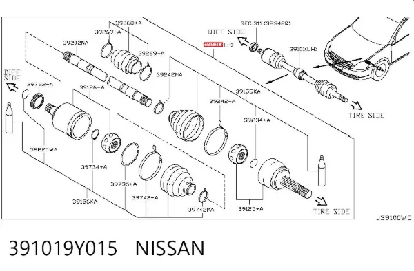 Półoś napędowa przednia lewa Nissan Teana J31