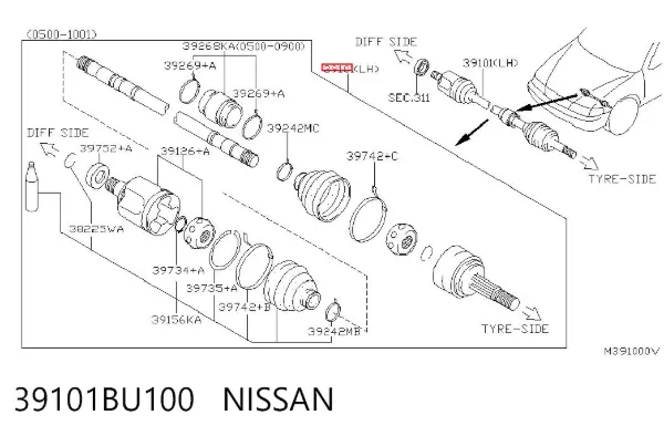 Półoś napędowa przednia lewa Nissan Almera TINO
