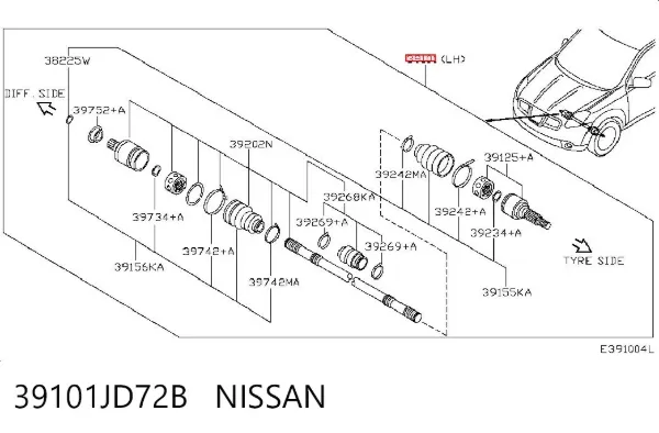 Półoś napędowa przednia lewa 39101JD72B Nissan/Infiniti