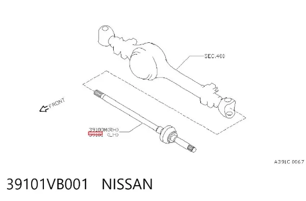 Półoś napędowa przednia lewa 39101VB001 Nissan/Infiniti