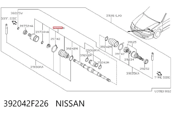 Półoś napędowa przednia lewa 392042F226 Nissan/Infiniti