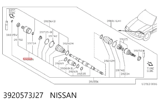 Półoś napędowa przednia lewa 3920573J27 Nissan/Infiniti
