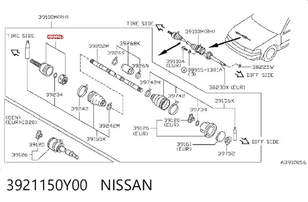Przegub homokinetyczny przedni zewnętrzny 3921150Y00 Nissan/Infiniti