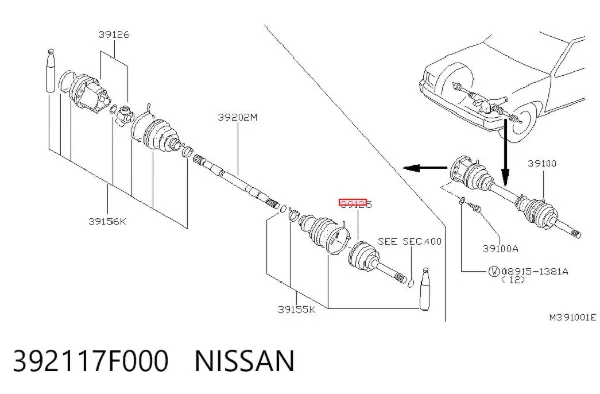 Przegub homokinetyczny przedni zewnętrzny 392117F000 Nissan/Infiniti