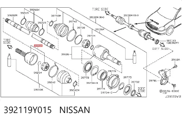 Przegub homokinetyczny przedni zewnętrzny 392119Y015 Nissan/Infiniti