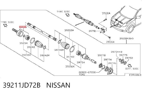 Przegub homokinetyczny przedni zewnętrzny 39211JD72B Nissan/Infiniti