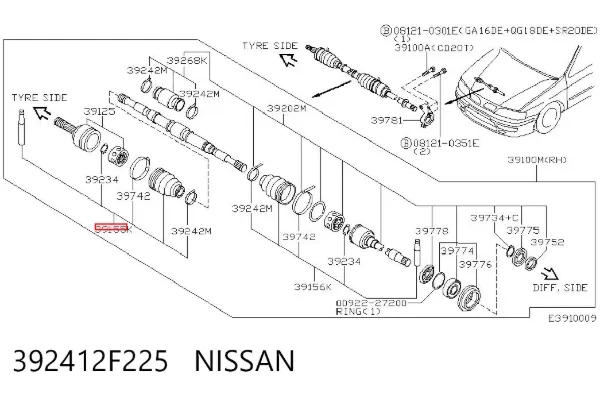Osłona przegubu homokinetycznego półosi przedniej zewnętrzna 392412F225 Nissan/Infiniti