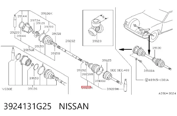 Osłona przegubu homokinetycznego półosi przedniej zewnętrzna 3924131G25 Nissan/Infiniti