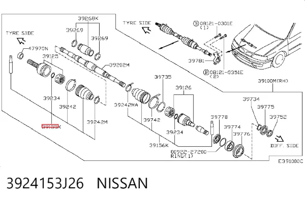 Osłona przegubu homokinetycznego półosi przedniej zewnętrzna 3924153J26 Nissan/Infiniti