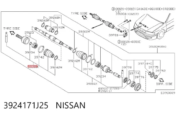 Osłona przegubu homokinetycznego półosi przedniej zewnętrzna 3924171J25 Nissan/Infiniti