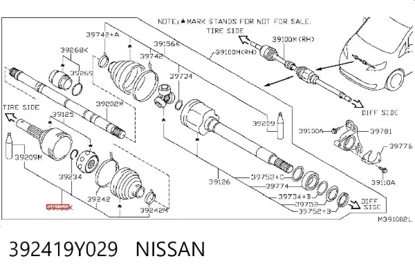 Osłona przegubu homokinetycznego półosi przedniej zewnętrzna 392419Y029 Nissan/Infiniti