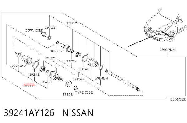 Osłona przegubu homokinetycznego półosi przedniej zewnętrzna 39241AY126 Nissan/Infiniti