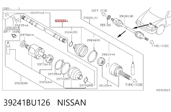 Osłona przegubu homokinetycznego półosi przedniej zewnętrzna 39241BU126 Nissan/Infiniti