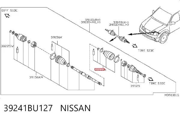 Osłona przegubu homokinetycznego półosi przedniej zewnętrzna 39241BU127 Nissan/Infiniti