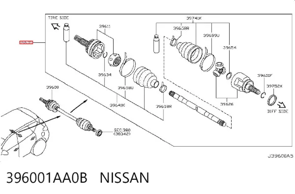 Półoś tylna Nissan Murano Z51