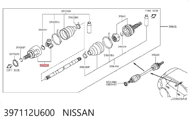 Przegub homokinetyczny wewnętrzny tylny 397112U600 Nissan/Infiniti