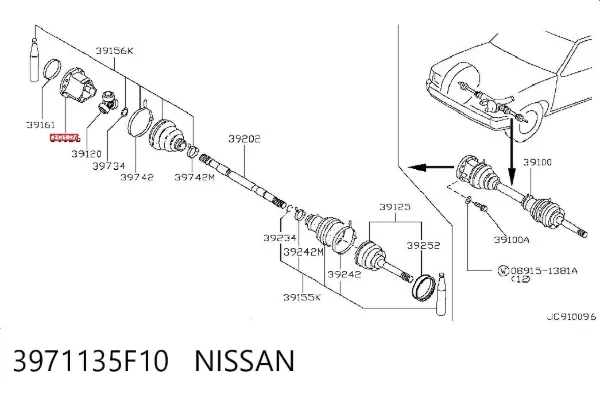 Przegub homokinetyczny wewnętrzny przedni lewy 3971135F10 Nissan/Infiniti
