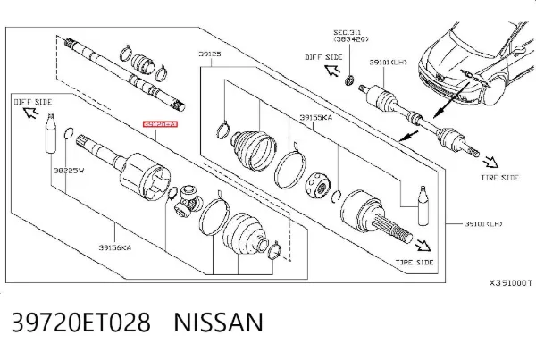 Przegub homokinetyczny przedni wewnętrzny 39720ET028 Nissan/Infiniti