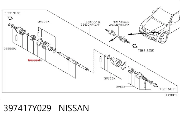 Przegub homokinetyczny wewnętrzny przedni lewy 397417Y029 Nissan/Infiniti