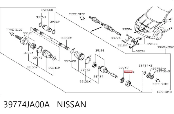Łożysko podwieszane półosi przedniej 39774JA00A Nissan/Infiniti