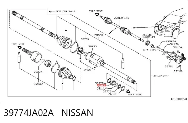 Łożysko podwieszane półosi przedniej 39774JA02A Nissan/Infiniti