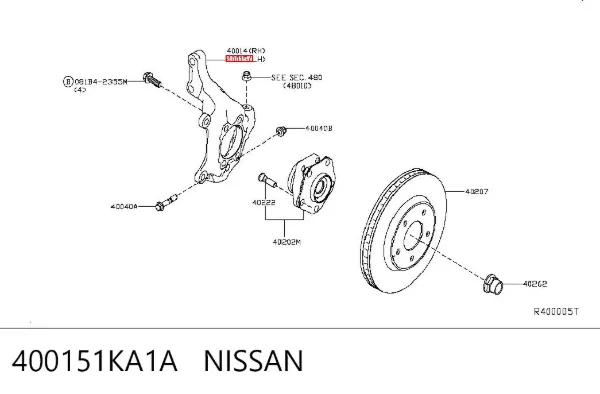 Czop (zwrotnica) przedni lewy 400151KA1A Nissan/Infiniti