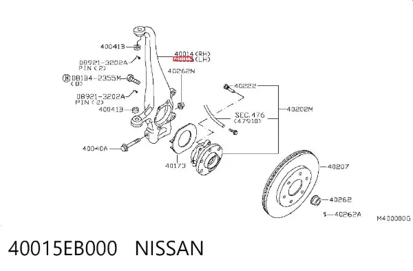 Czop (zwrotnica) przedni lewy 40015EB000 Nissan/Infiniti