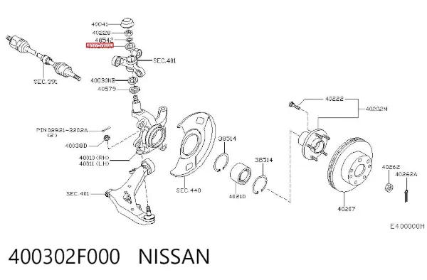 Łożysko czopu przedniego 400302F000 Nissan/Infiniti