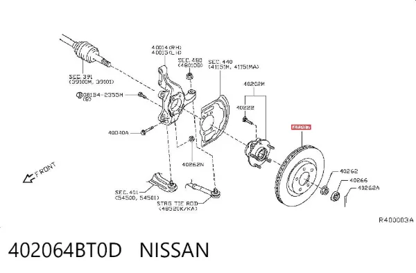 Tarcza hamulcowa przednia 402064BT0D Nissan/Infiniti